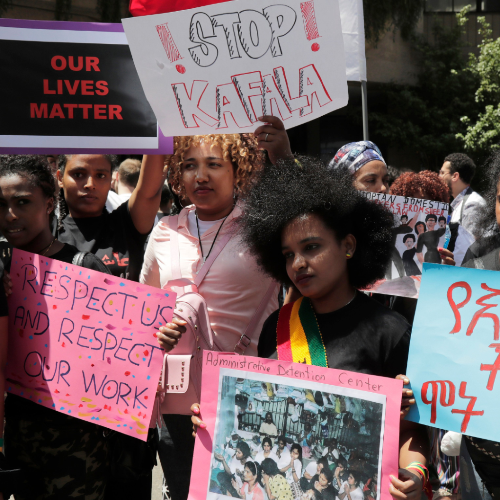 Migrant workers protest the abusive Kafala system in Lebanon.