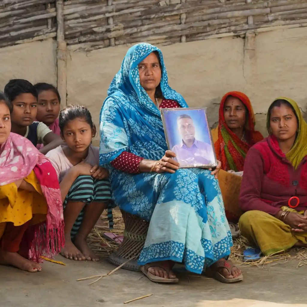 Family and friends of migrant worker Gangaram Mandal who died in Qatar.